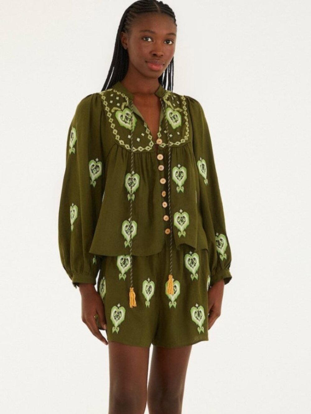 Green Heart Tapestry Embroidered Shorts